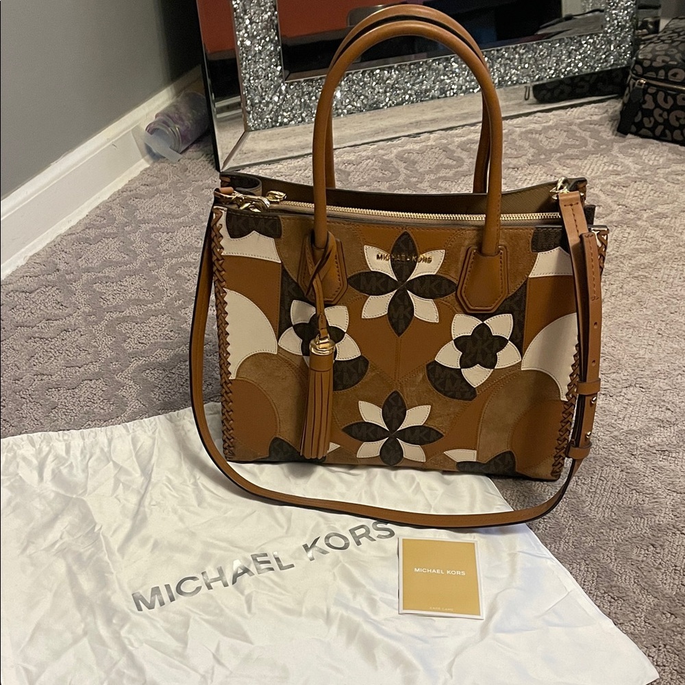 Michael Kors Floral Brown and Tan Satchel